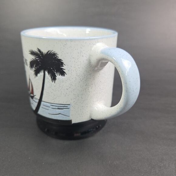 Galveston Island Speckled Stoneware Coffee Mug Cup 10 oz Blue Embossed Sailboat - Picture 6 of 9